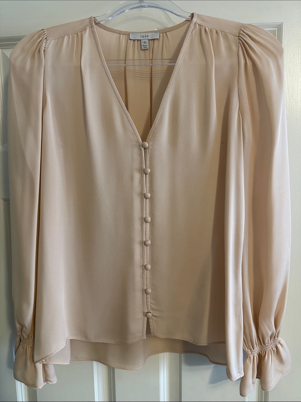 Joie Blush Cream Button-Front V-Neck Long-Sleeve Blouse